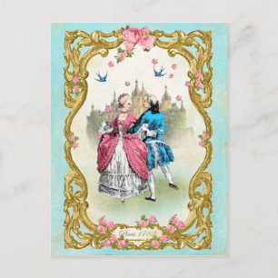 Marie Antoinette, Frans, rococo, roze, roos, dans Briefkaart