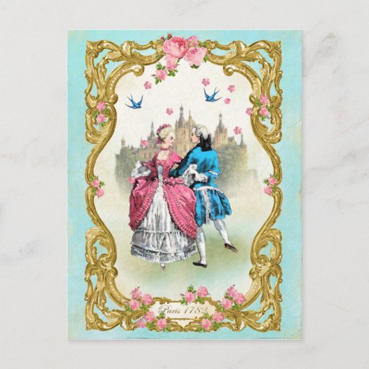 Marie Antoinette, Frans, rococo, roze, roos, dans Briefkaart (Voorkant)