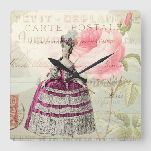 Marie Antoinette French Accent Wall Clock Vierkante Klok (Voorkant)