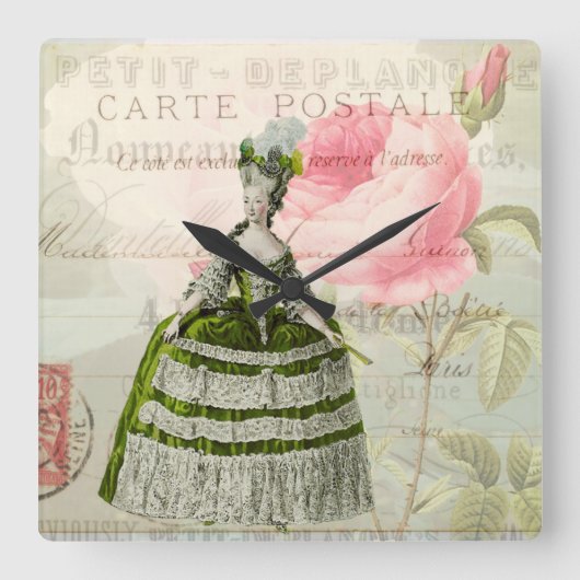 Marie Antoinette French Accent Wall Clock Vierkante Klok (Voorkant)