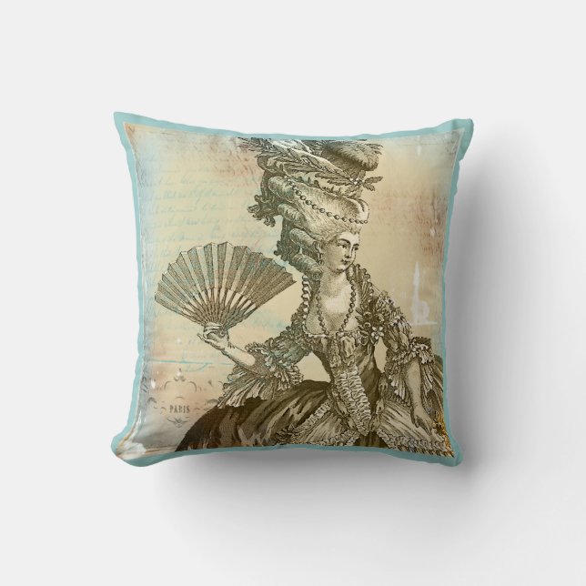 Marie Antoinette French Blue & Sepia Pillow Kussen (Voorkant)
