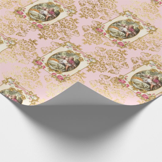 Marie Antoinette French Paris pink rococo roses ラッ Cadeaupapier (Hoek)