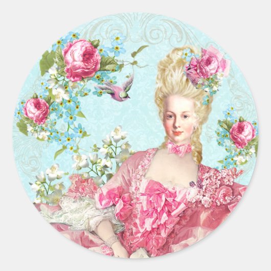 Marie Antoinette,French,Paris,pink,roses,portrait Ronde Sticker (Voorkant)