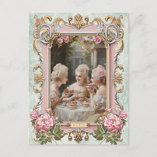 Marie Antoinette,French,Paris,tea,cake,rose ポストカード Briefkaart (Voorkant)