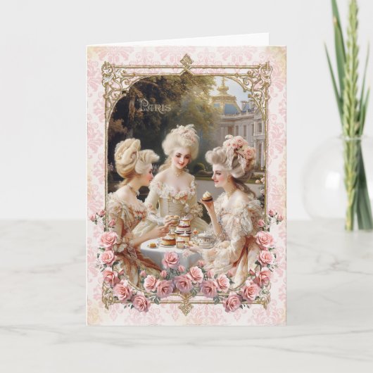 Marie Antoinette,French,Paris,tea,cake,roses 招待状 Bedankkaart (Voorkant)