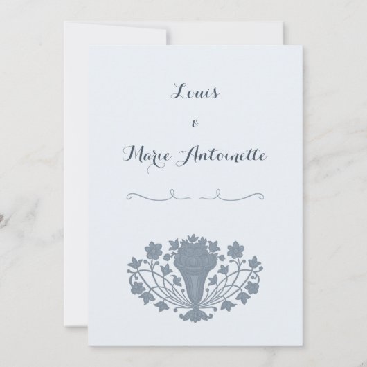 Marie Antoinette Geïnspireerd Rococo Blauw Bruilof Kaart (Achterkant)