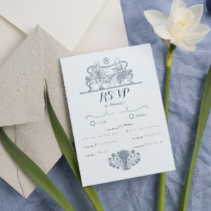 Marie Antoinette Geïnspireerd Rococo Blauw Bruilof RSVP Kaartje