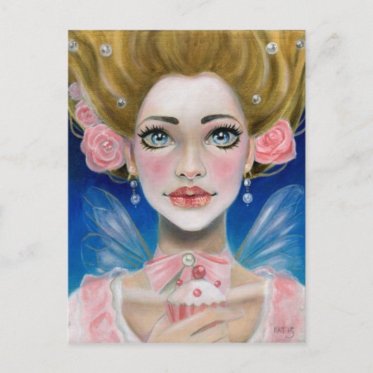 Marie Antoinette Gold Laat ze roze cupcake eten Briefkaart (Voorkant)