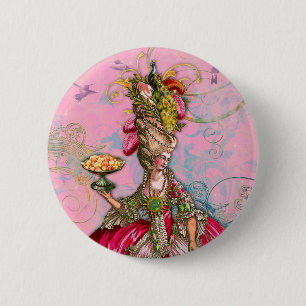 Marie Antoinette Hot Pink & Peacock Ronde Button 5,7 Cm