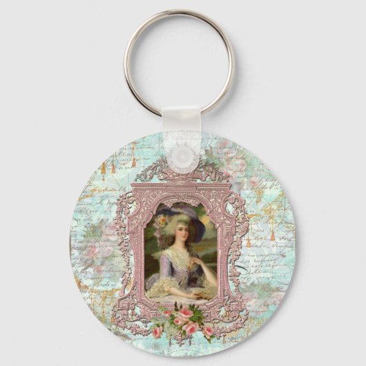 Marie Antoinette in het roze Lijst Sleutelhanger (Voorkant)