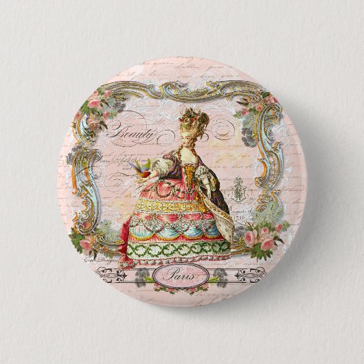 Marie Antoinette in het roze Ronde Button 5,7 Cm (Voorkant)