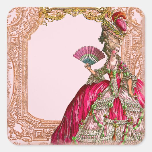 Marie Antoinette in Hot Pink Rococo lijst Vierkante Sticker (Voorkant)