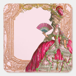 Marie Antoinette in Hot Pink Rococo lijst Vierkante Sticker