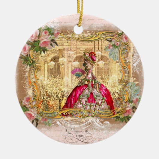 Marie Antoinette in Roze kerstversiering Keramisch Ornament (Voorkant)