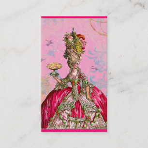 Marie Antoinette in roze met Peacock Visitekaartje