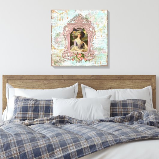 Marie Antoinette ingelijst in roze Canvas Afdruk (Insitu (Slaapkamer))