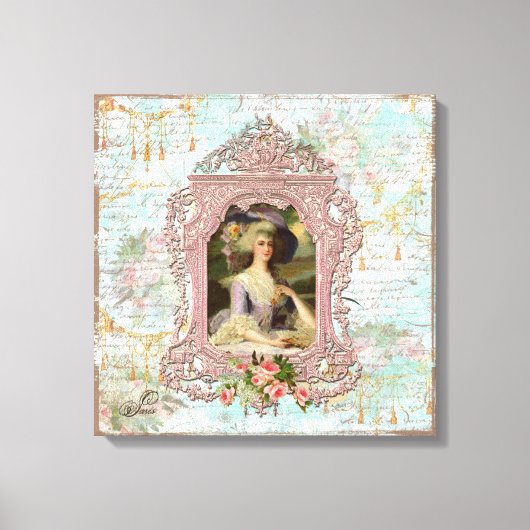 Marie Antoinette ingelijst in roze Canvas Afdruk (Voorkant)