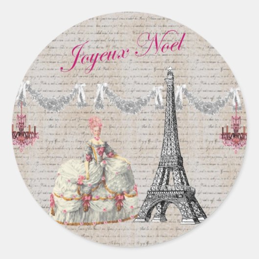 Marie Antoinette Joyeux Noel Kerstmis Ronde Sticker (Voorkant)
