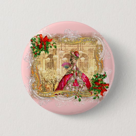 Marie Antoinette kerstbal Ronde Button 5,7 Cm (Voorkant)