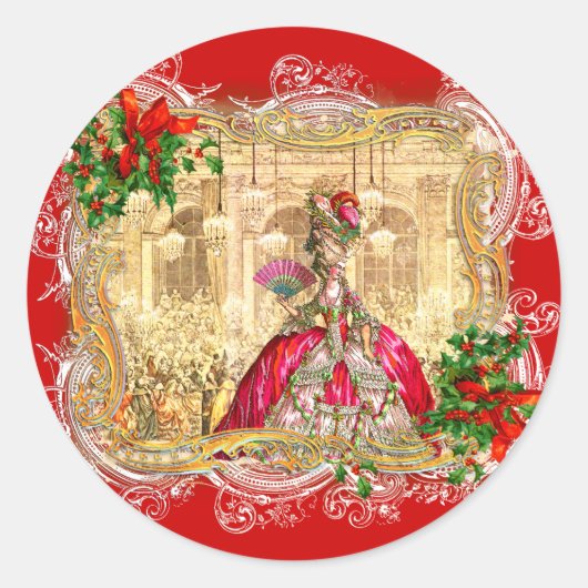 Marie Antoinette Kerstbal Ronde Sticker (Voorkant)