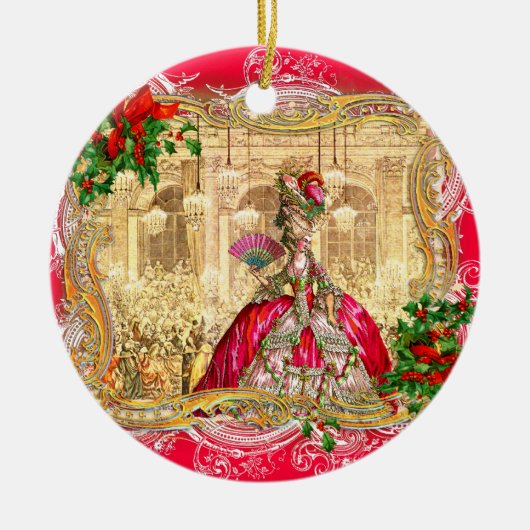 Marie Antoinette Kerstmis te Versailles Keramisch Ornament (Voorkant)
