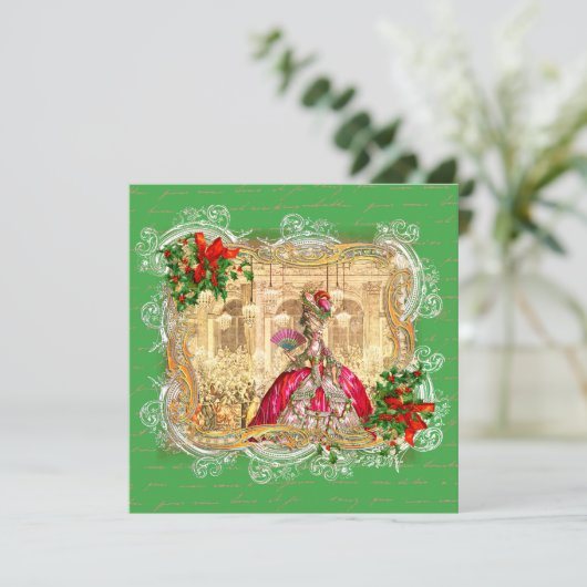 Marie Antoinette Kerstmis Uitnodiging (Staand voorkant)