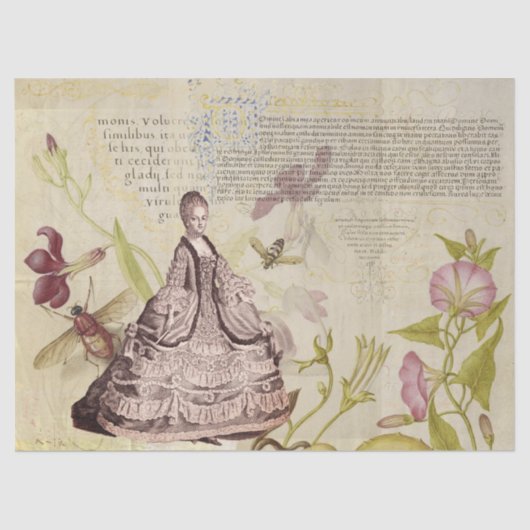 Marie Antoinette met bijen en bloemen Tissuepapier (Voorkant)