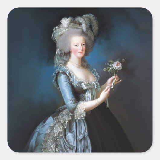 Marie Antoinette met een roos Vierkante Sticker (Voorkant)