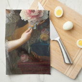 Marie Antoinette met een roze pioen Theedoek (Quarter Fold)