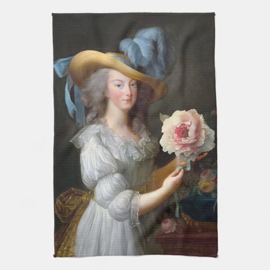 Marie Antoinette met een roze pioen Theedoek (Verticaal)