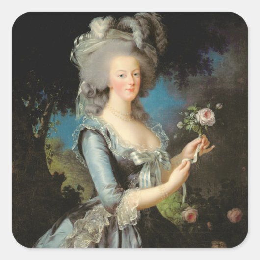 Marie Antoinette met Roos 1783 Vierkante Sticker (Voorkant)