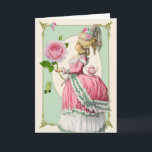 Marie Antoinette met Roos Kaart<br><div class="desc">Marie Antoinette heeft een groot roos in roze en groen op deze kaart. Een mooie keuze voor een verjaardag of een bedankkaartje.</div>