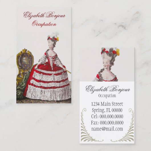 Marie Antoinette Mode ~ Visitekaartje Rood (Voorkant / Achterkant)
