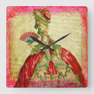 Marie Antoinette Parchment Pink Grunge Collage Art Vierkante Klok