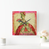 Marie Antoinette Parchment Rrunge Collage Art Vierkante Klok (Huis)