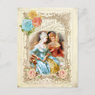 Marie Antoinette, Parijs, blauw, roze rozen rococo Briefkaart