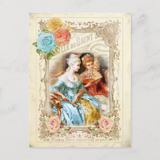 Marie Antoinette, Parijs, blauw, roze rozen rococo Briefkaart (Voorkant)