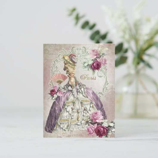 Marie Antoinette, Parijs, paarse rozen, Briefkaart (Staand voorkant)