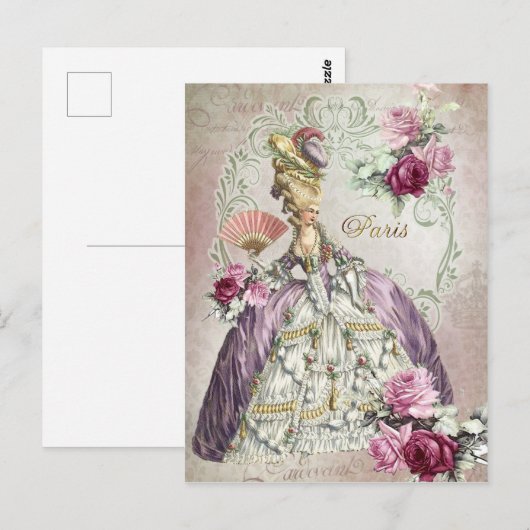 Marie Antoinette, Parijs, paarse rozen, Briefkaart (Voorkant / Achterkant)