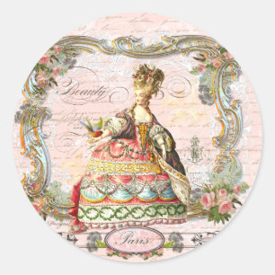 Marie Antoinette Paris Pink Roses Ronde Sticker