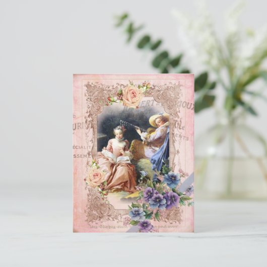 Marie Antoinette, Paris, Rococo, liefhebbers, roos Briefkaart (Staand voorkant)