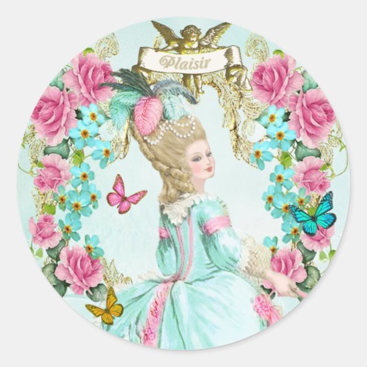 Marie Antoinette,Paris,shabby,butterfly,rose Ronde Sticker (Voorkant)