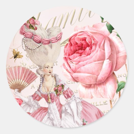 Marie Antoinette,Paris,shabby,rose,stickers Ronde Sticker (Voorkant)