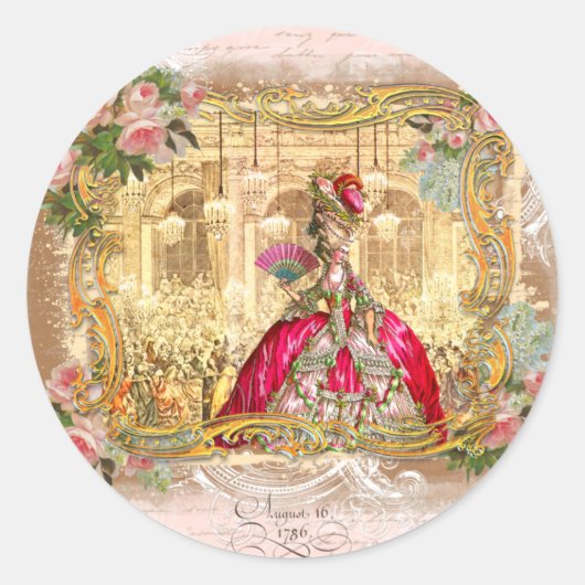 Marie Antoinette Party in Pink te Versailles Ronde Sticker (Voorkant)