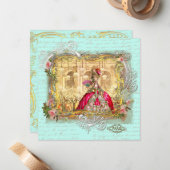 Marie Antoinette Party in Versailles in Aqua Notitiekaartje (Voorkant / Achterkant in situ)