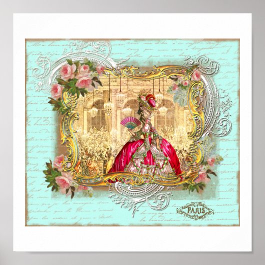 Marie Antoinette Party in Versailles in Aqua Poster (Voorkant)