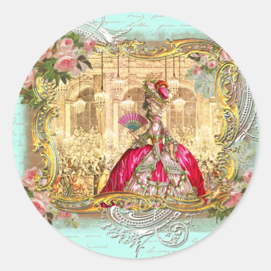 Marie Antoinette Party in Versailles in Aqua Ronde Sticker (Voorkant)