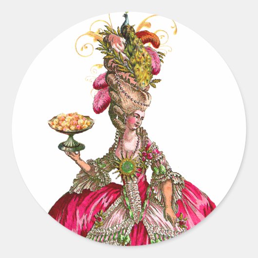 Marie Antoinette pauock en cake Ronde Sticker (Voorkant)