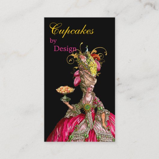 Marie Antoinette pauock en cake Visitekaartje (Voorkant)