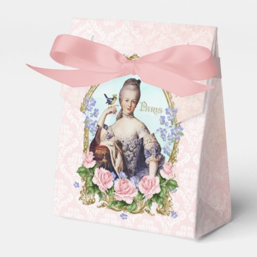 Marie Antoinette Pink Damask Rose Favor Box Bedankdoosjes (Voorkant Zijde)